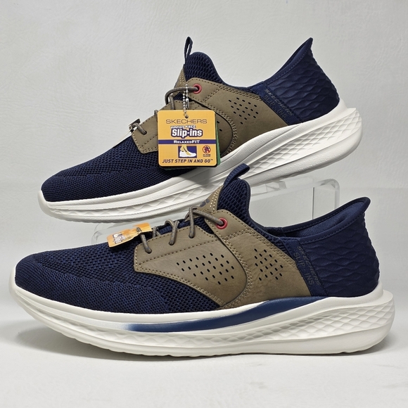 SKECHERS Slade Caster Navy/Tan Relaxed Fit Sneakers Shoes 210889 Mens Size 8 New main image 8